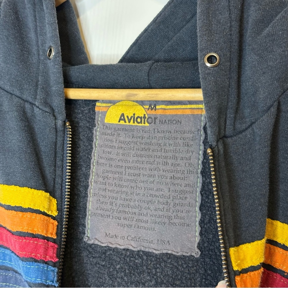Avaiator Nation Navy Blue 5 Stripe Hoodie Sz M *Flawed* Surfer Indie Skater Cozy - Picture 8 of 10